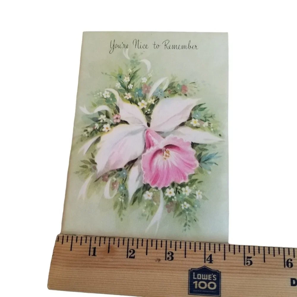 Vintage Greeting Card You're Nice to Remember Pink Flower Daffodil Floral Unused